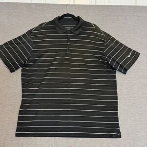 Nike Golf Dri Fit Mens XL Black White Stripe Polo Shirt Performance Golfing